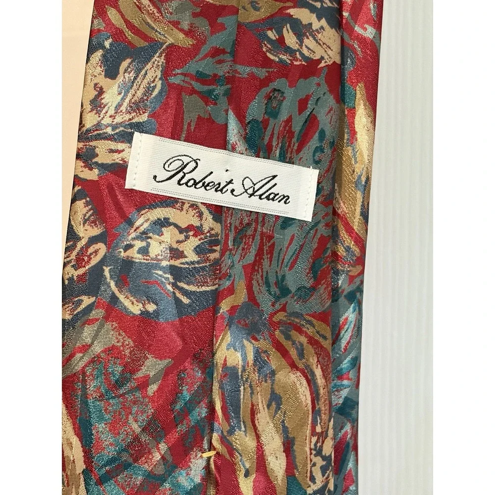 Multicolored Neck Tie, Red Turquoise Gold, Men's Designer Neck Tie Robert Alan